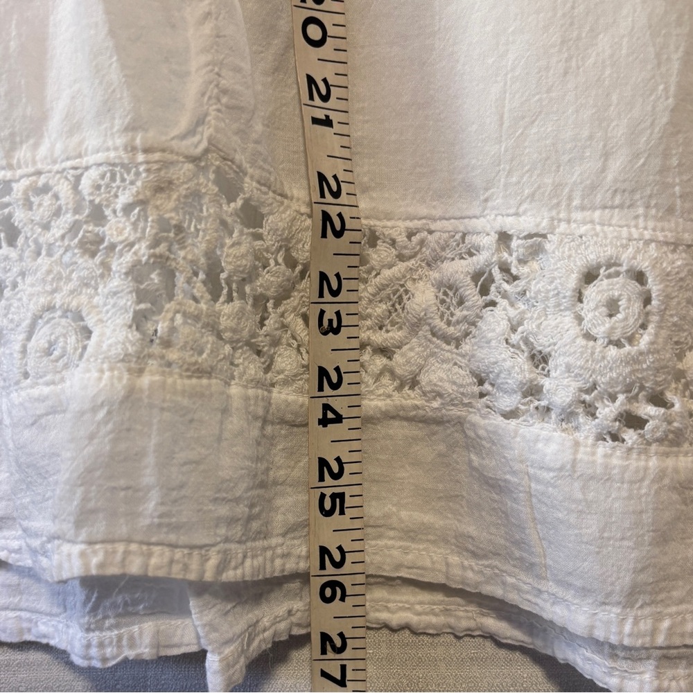 S.R. Fashion Crochet lace white top 3/4 sleeves 100% cotton crinkle fabric beach - Picture 9 of 12